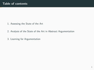 Table of contents
1. Assessing the State of the Art
2. Analysis of the State of the Art in Abstract Argumentation
3. Learn...