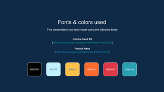 Fonts & colors used
This presentation has been made using the following fonts:
Patrick Hand SC
(https://fonts.google.com/specimen/Patrick+Hand+SC)
Patrick Hand
(https://fonts.google.com/specimen/Patrick+Hand)
#c2f2ff #ffbf4a #fb6a2e
#000000 #2aa1b3
#dd3947
 
