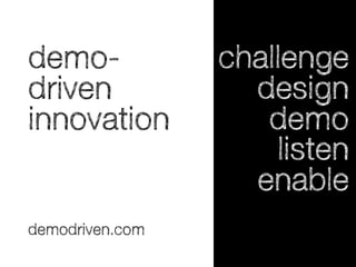demo-
driven
innovation
challenge
design
demo
listen
enable
demodriven.com
 