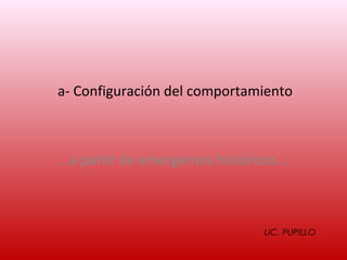 a- Configuración del comportamiento



...a partir de emergentes históricos...



                                  LIC. PUPILLO
 