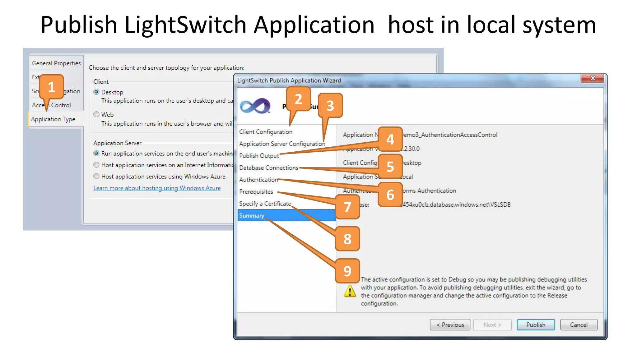 Publish LightSwitch Application host in local system

1
                       2   3

                                   4
                                   5
                                   6
                               7

                               8

                               9
 