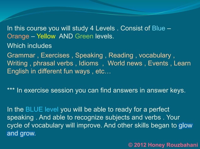 Introduction Blue Level English Learning | PPT