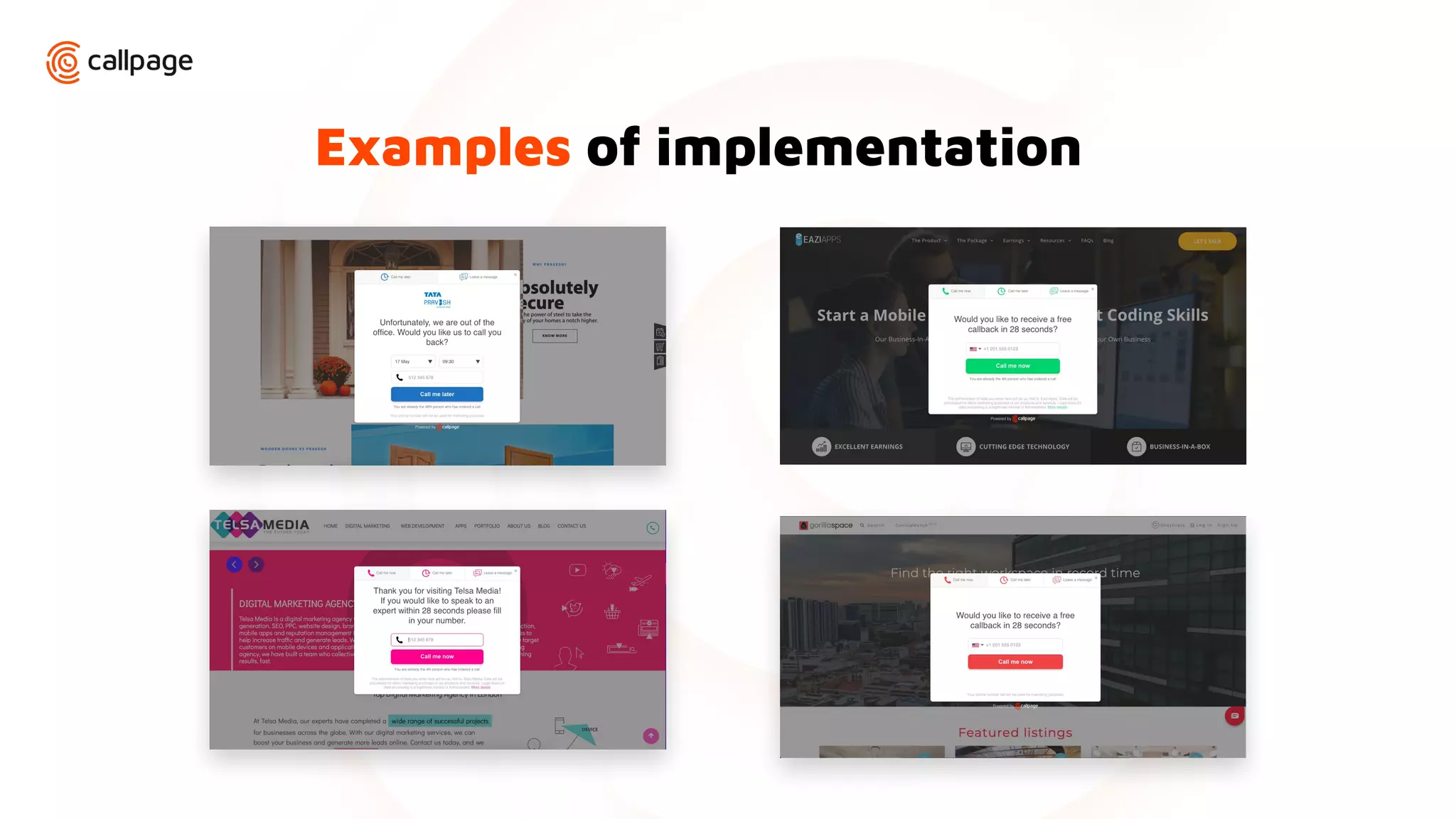 Examples of implementation
 
