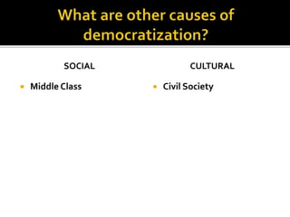 SOCIAL
 Middle Class
CULTURAL
 Civil Society
 