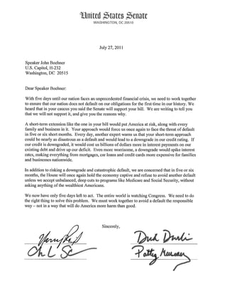 Democratic letter to John Boehner 7_27_11