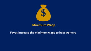 Minimum Wage
Favor/Increase the minimum wage to help workers
 