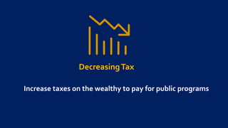 DecreasingTax
Increase taxes on the wealthy to pay for public programs
 