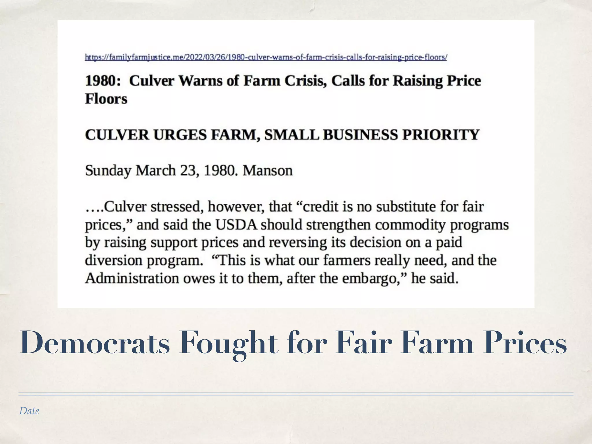 Date
Democrats Fought for Fair Farm Prices
 