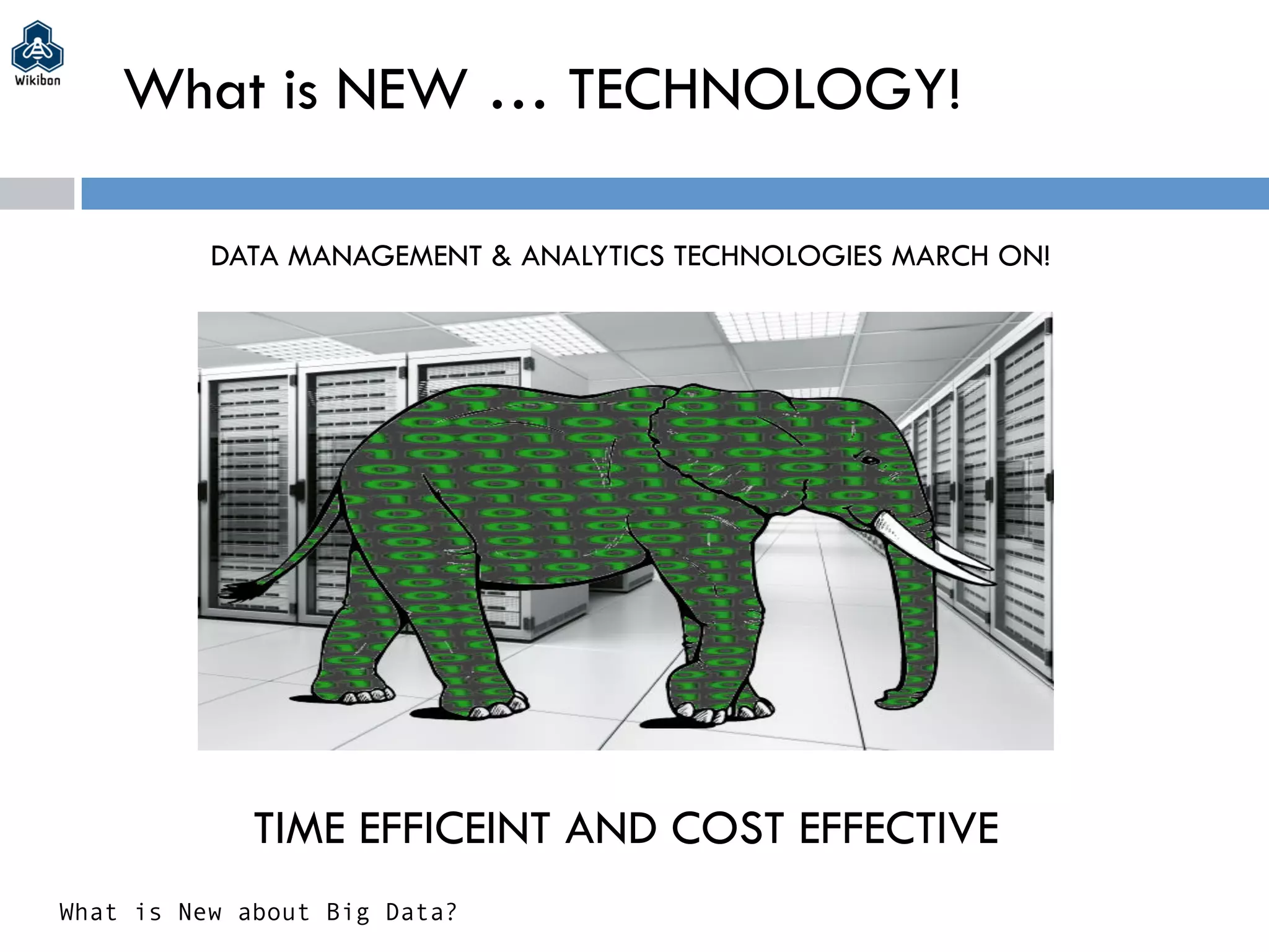 What is NEW … TECHNOLOGY!
What is New about Big Data?
DATA MANAGEMENT & ANALYTICS TECHNOLOGIES MARCH ON!
TIME EFFICEINT AND COST EFFECTIVE
 