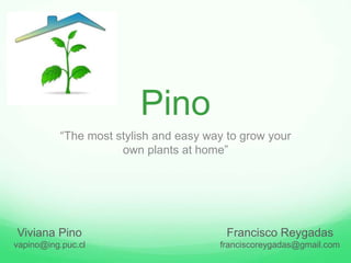 Pino
“The most stylish and easy way to grow your
own plants at home”

Viviana Pino

Francisco Reygadas

vapino@ing.puc.cl

franciscoreygadas@gmail.com

 