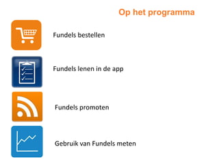 Op het programma
Fundels bestellen
Fundels lenen in de app
Fundels promoten
Gebruik van Fundels meten
 