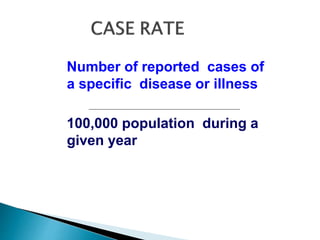 Number of reported cases of
a specific disease or illness
100,000 population during a
given year
 