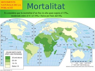 CONCEPTES
TAXA BRUTA DE NATALITAT: Naixements produïts en una població
en un període de temps entre la població total, multiplicat per mil
TAXA BRUTA DE MORTALITAT: Morts en una població en un
període de temps entre la població total multiplicat per mil
TAXA DE MORTALITAT INFANTIL: Morts menors d'un any en
una població en un període de temps entre el total de
naixements multiplicat per mil
MOVIMENTS NATURALS DE LA POBLACIÓ
CREIXEMENT NATURAL O VEGETATIU: Diferència entre les taxes de Natalitat i de Mortalitat,en %
ESPERANÇA DE VIDA:
L'esperança de vida és el terme mitjà d'anys que un ésser viu sobreviurà abans de morir tenint en
compte la situació actual del seu entorn
 