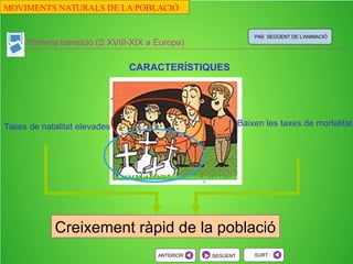Per què es comença a produir un canvi
tant important a partir del S. XVIII?
LA TRANSICIÓ
DEMOGRÀFICA
MOVIMENTS NATURALS DE LA POBLACIÓ
 