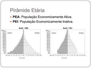 Pirâmide Etária
 PEA: População Economicamente Ativa.
 PEI: População Economicamente Inativa.

 