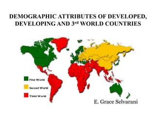 DEMOGRAPHIC ATTRIBUTES OF DEVELOPED,
DEVELOPING AND 3rd WORLD COUNTRIES

E. Grace Selvarani

 