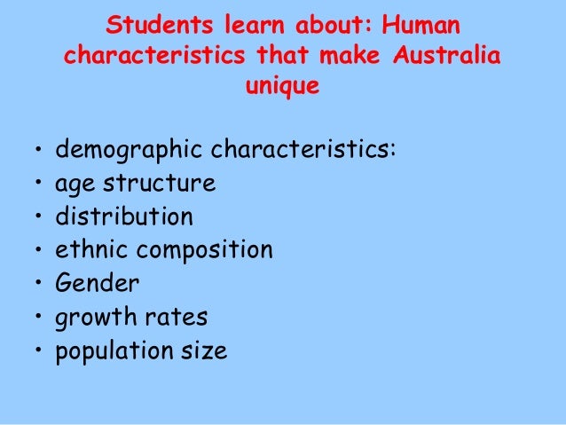 number unique explain Characteristics (2013) Demographic of Australia