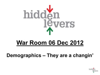 War Room 06 Dec 2012
Demographics – They are a changin’
 
