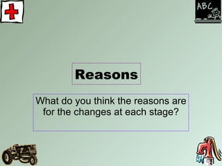Reasons What do you think the reasons are for the changes at each stage? 
