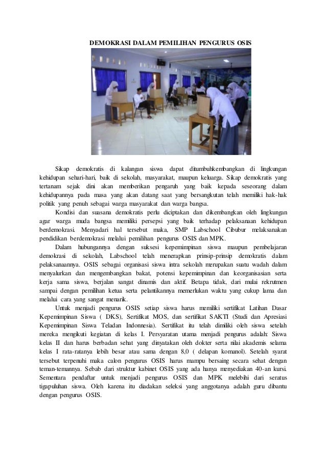 Demokrasi Dalam Pemilihan Pengurus Osis