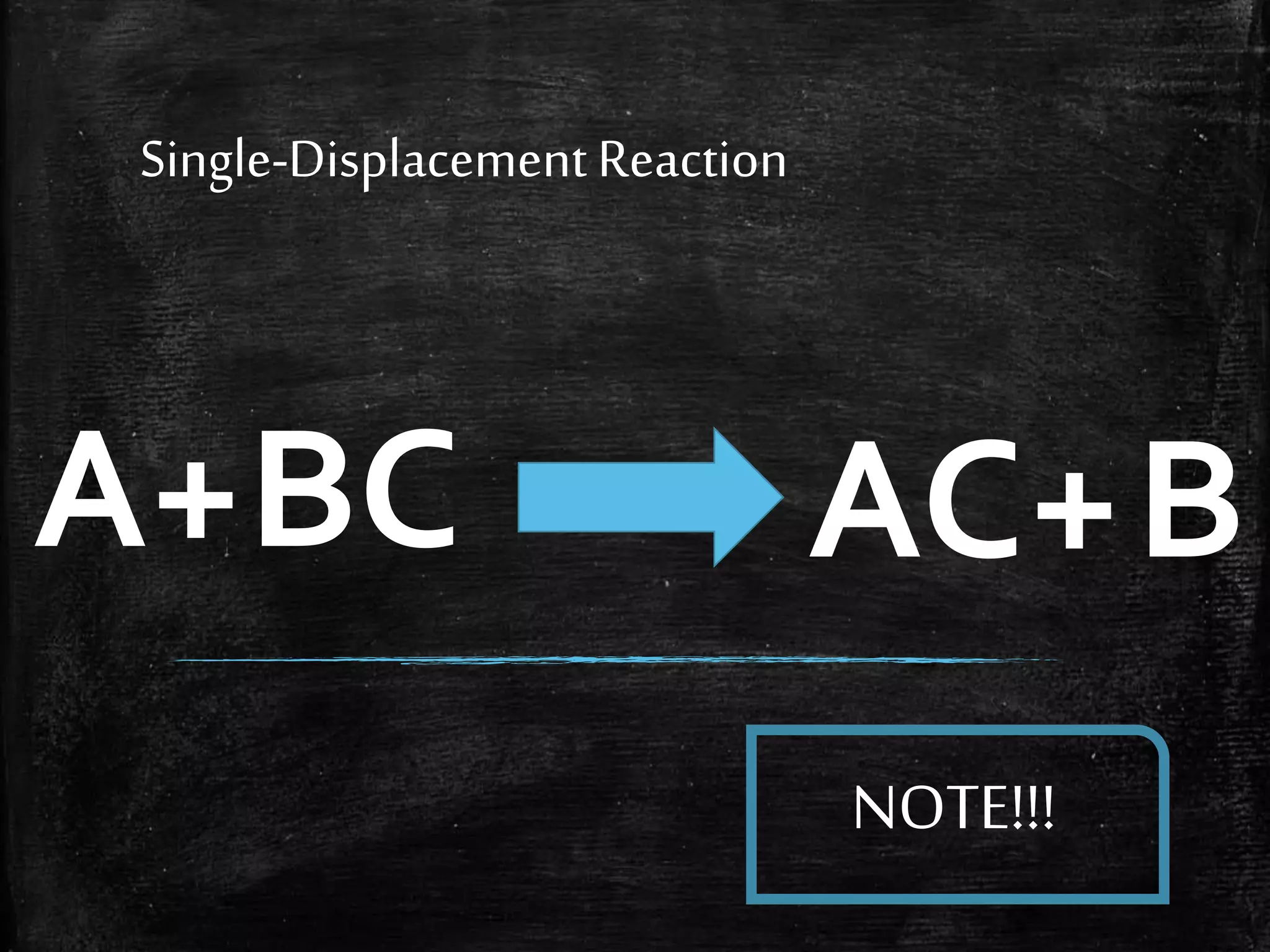 Single-Displacement Reaction

A+BC

AC+ B
NOTE!!!

 