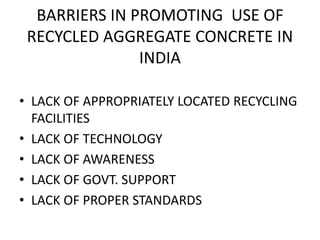Demolished waste as coarse aggregate | PPTX