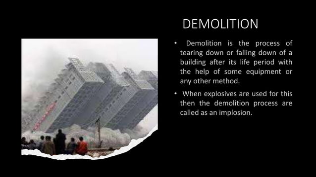 Demolition of building and blasting equipment