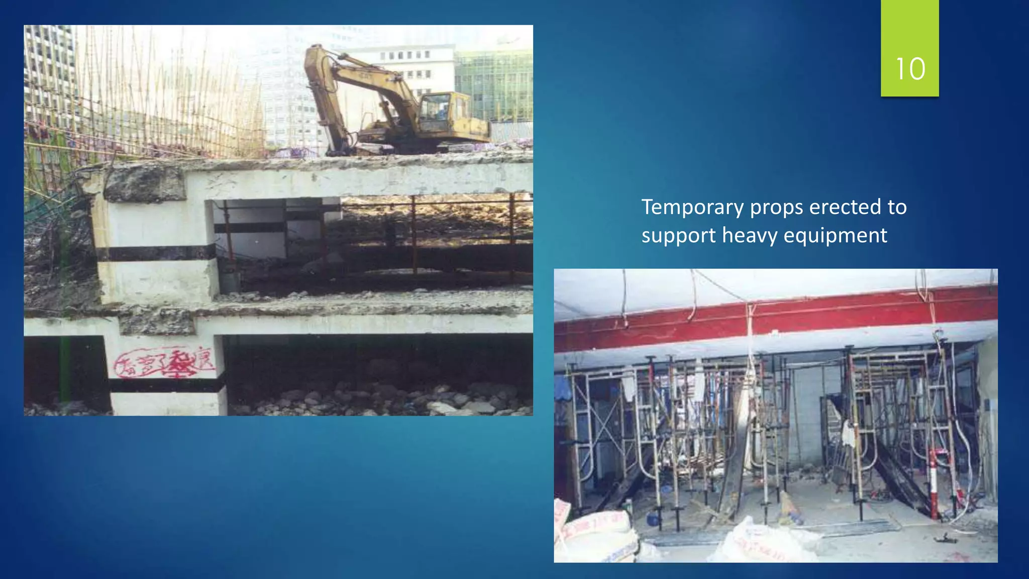10
Temporary props erected to
support heavy equipment
 