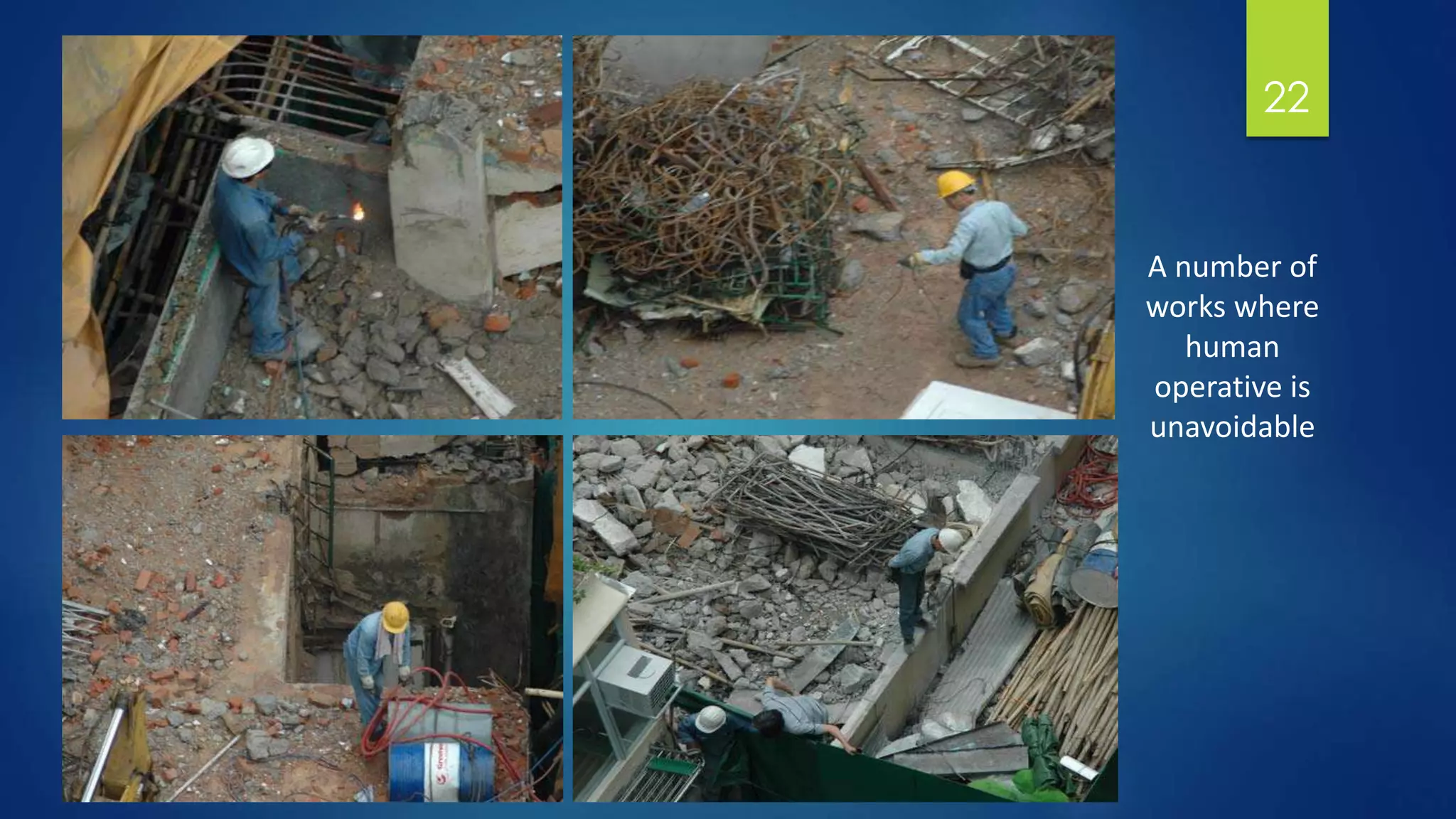 22
A number of
works where
human
operative is
unavoidable
 