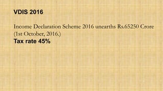 38
VDIS 2016
Income Declaration Scheme 2016 unearths Rs.65250 Crore
(1st October, 2016.)
Tax rate 45%
 