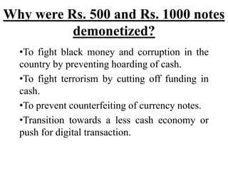 Demonitized Notes Demonetisation and its impact on indian economy | PPTX