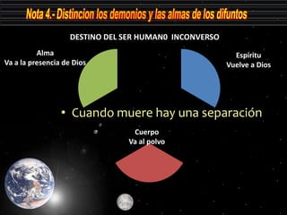 DESTINO DEL SER HUMAN0 INCONVERSO
          Alma                                            Espíritu
Va a la presencia de ...