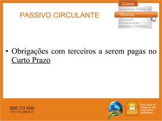 PASSIVO CIRCULANTE Obrigações com terceiros a serem pagas no  Curto Prazo 
