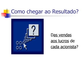 Como chegar ao Resultado? D as vendas   aos lucros  de cada acionista ? 