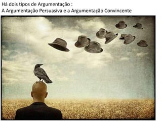 Há dois tipos de Argumentação :
A Argumentação Persuasiva e a Argumentação Convincente
 