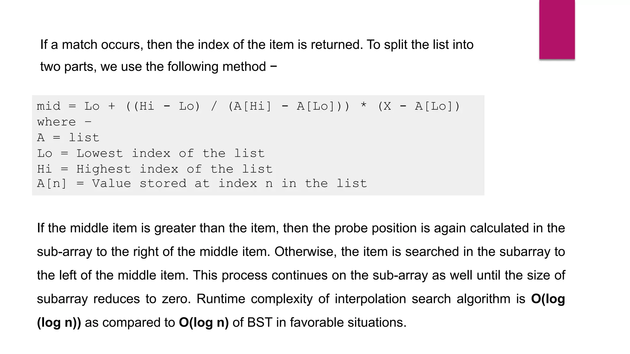 Demonstrate interpolation search | PPTX