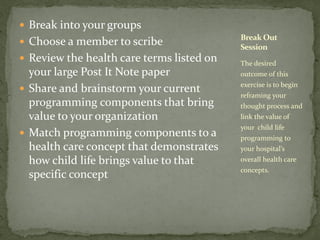  Break into your groups
 Choose a member to scribe
 Review the health care terms listed on
your large Post It Note pape...