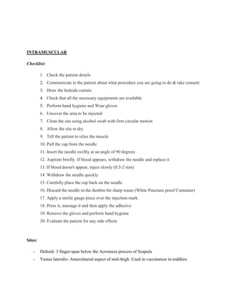 Im Injection Checklist.pdf DEMONSTRATION OF ADMINISTRATION OF DRUGS BY VARIOUS ROUTES IN ...