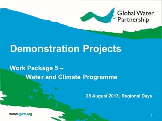 Demonstration Projects
Work Package 5 –
Water and Climate Programme
28 August 2013, Regional Days
1
 