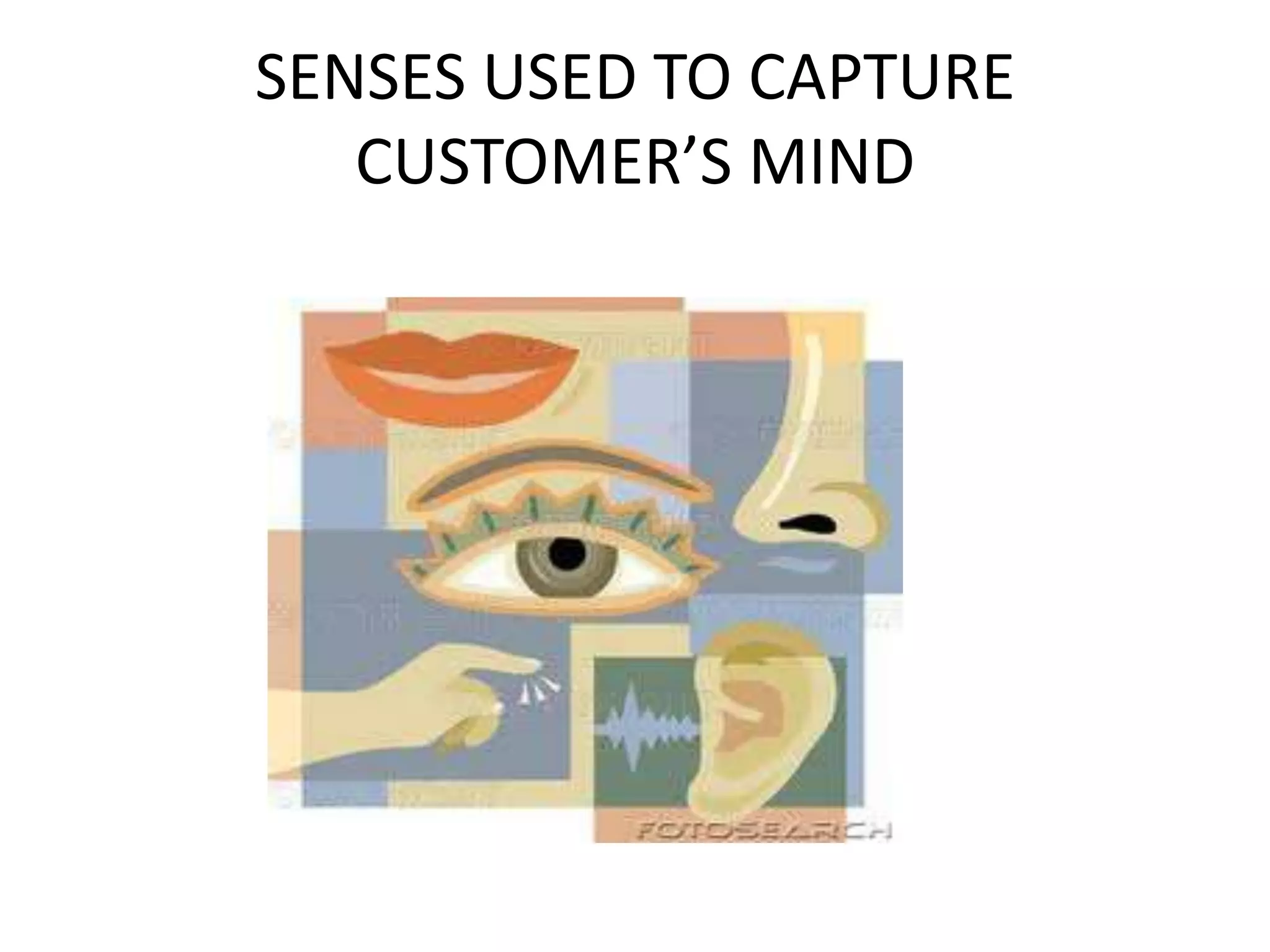 SENSES USED TO CAPTURE
CUSTOMER’S MIND
 