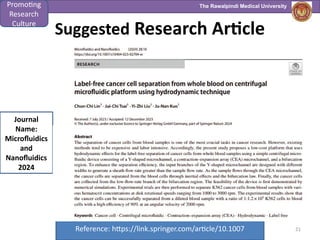 The Rawalpindi Medical University
Suggested Research Article
21
Promoting
Research
Culture
Journal
Name:
Microfluidics
and
Nanofluidics
2024
Reference: https://link.springer.com/article/10.1007
 