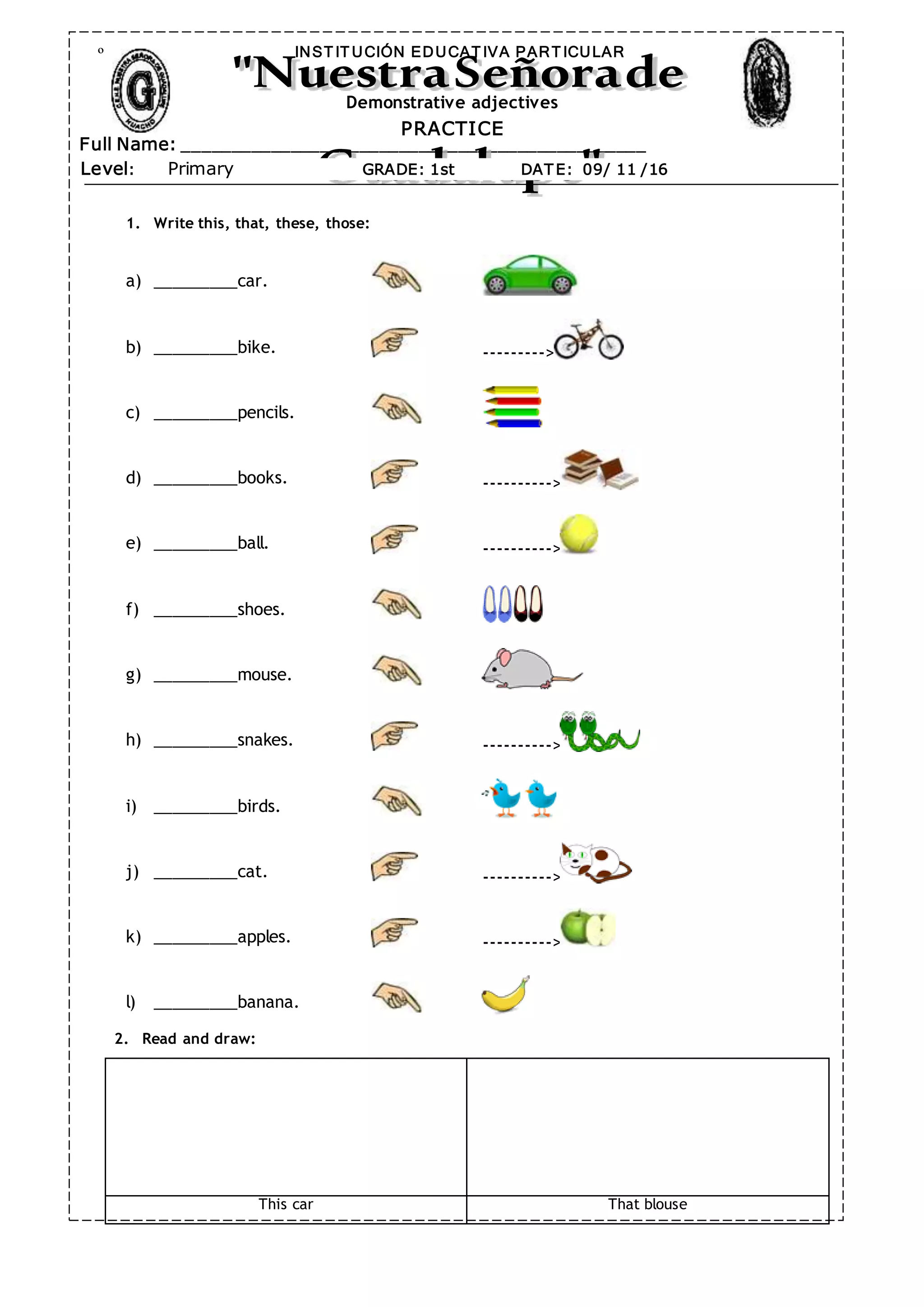 Spanish Demonstrative Adjectives Worksheets Pdf Spanish