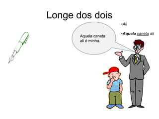 Longe dos dois
                       •Ali

                       •Aquela caneta ali
       Aquela caneta
       ali é minha.
 