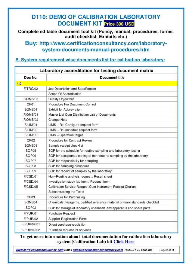 Calibration Checklist