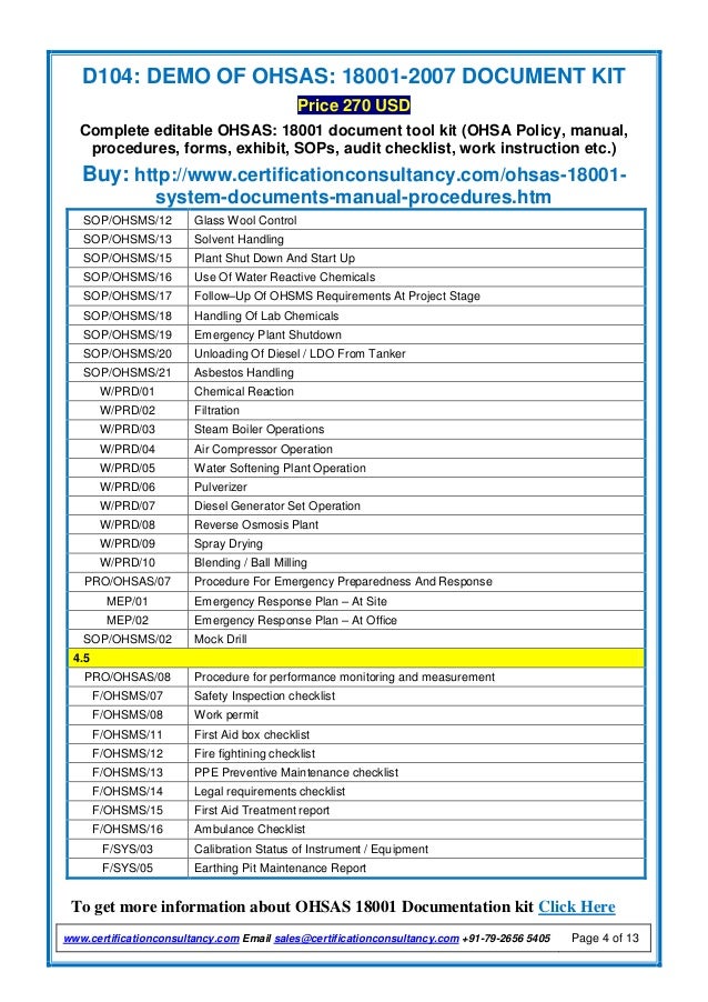 Demo Of Ohsas 18001 2007 Document Kit