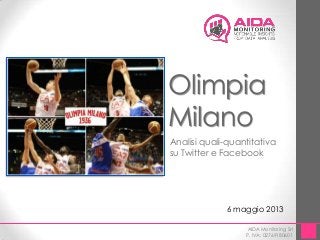 Olimpia
Milano
Analisi quali-quantitativa
su Twitter e Facebook

6 maggio 2013
AIDA Monitoring Srl
P. IVA: 02769180601

 