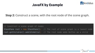 JavaFX by Example
Step 2: Construct a scene, with the root node of the scene graph.
 