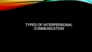 TYPES OF INTERPERSONAL
COMMUNICATION
 