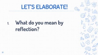 LET’S ELABORATE!
1. What do you mean by
reflection?
31
 