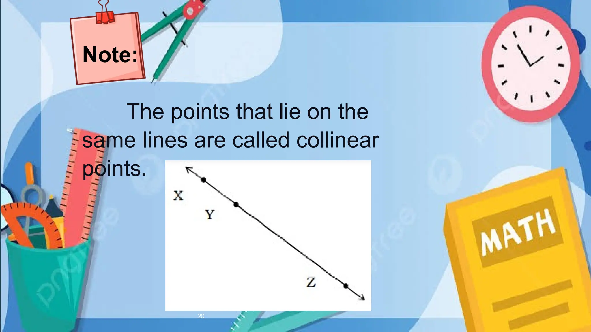 20
Note:
The points that lie on the
same lines are called collinear
points.
 